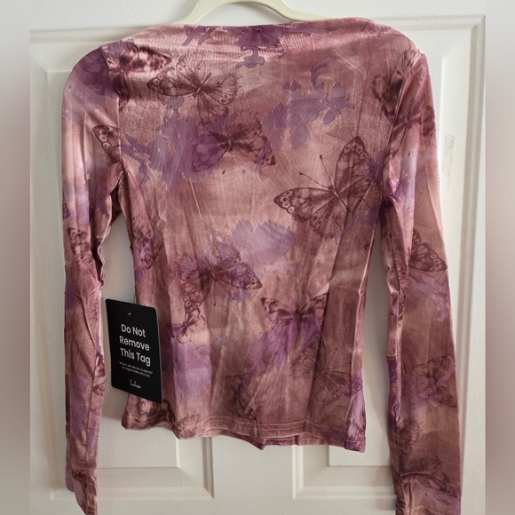Lulus Farasha Mauve Burnout Butterfly Print Long Sleeve Top Small NWT - Picture 4 of 5